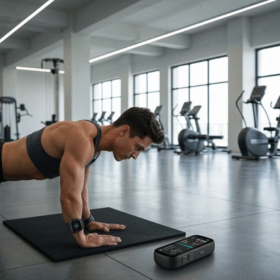 Person using a wearable device to monitor core strength during a workout